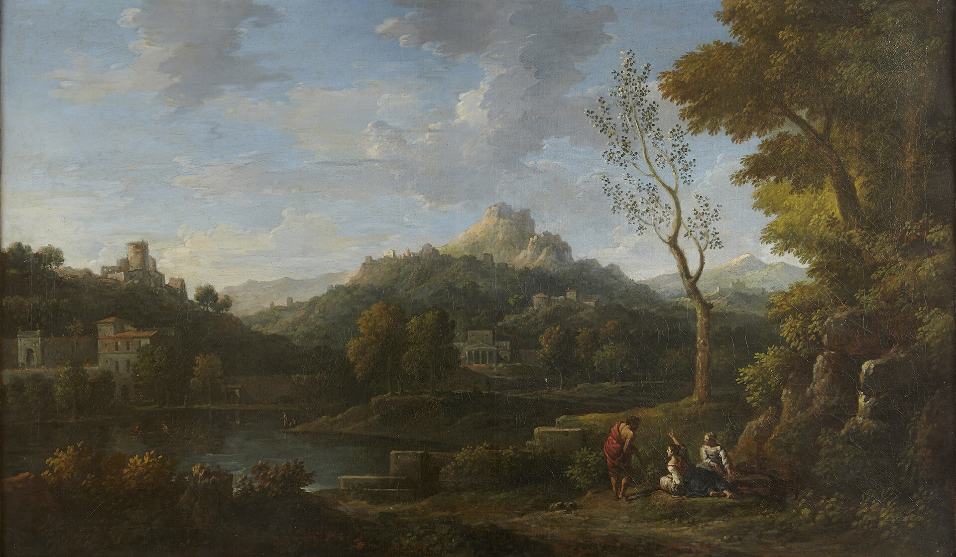 Landscape with figures and a small lake