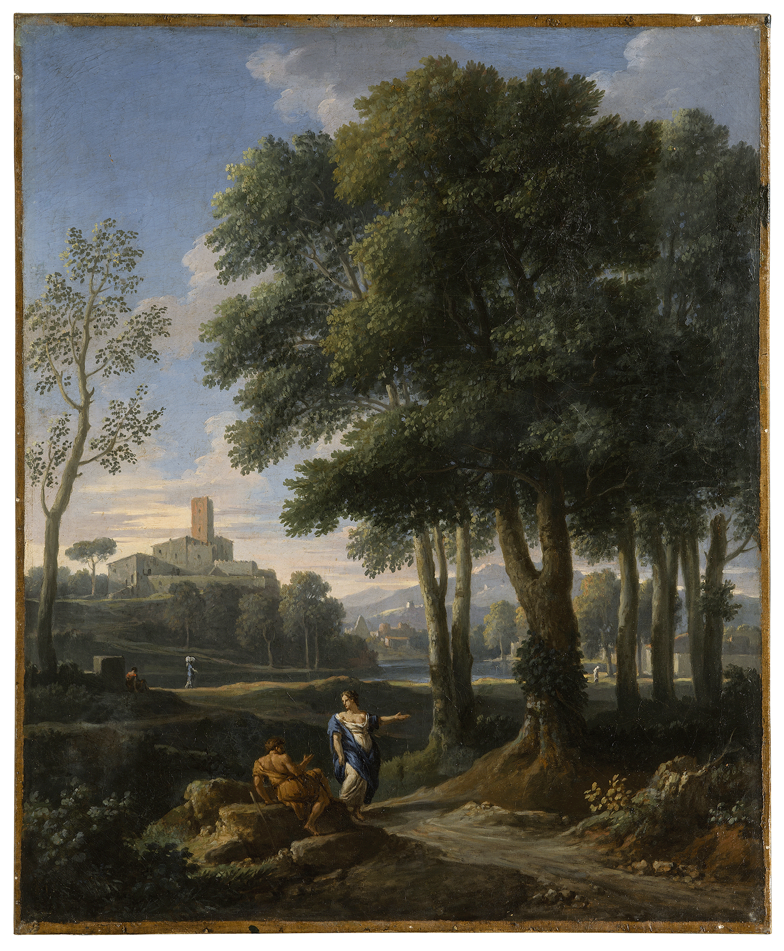 Roman Landscape with figures and a small town in the background