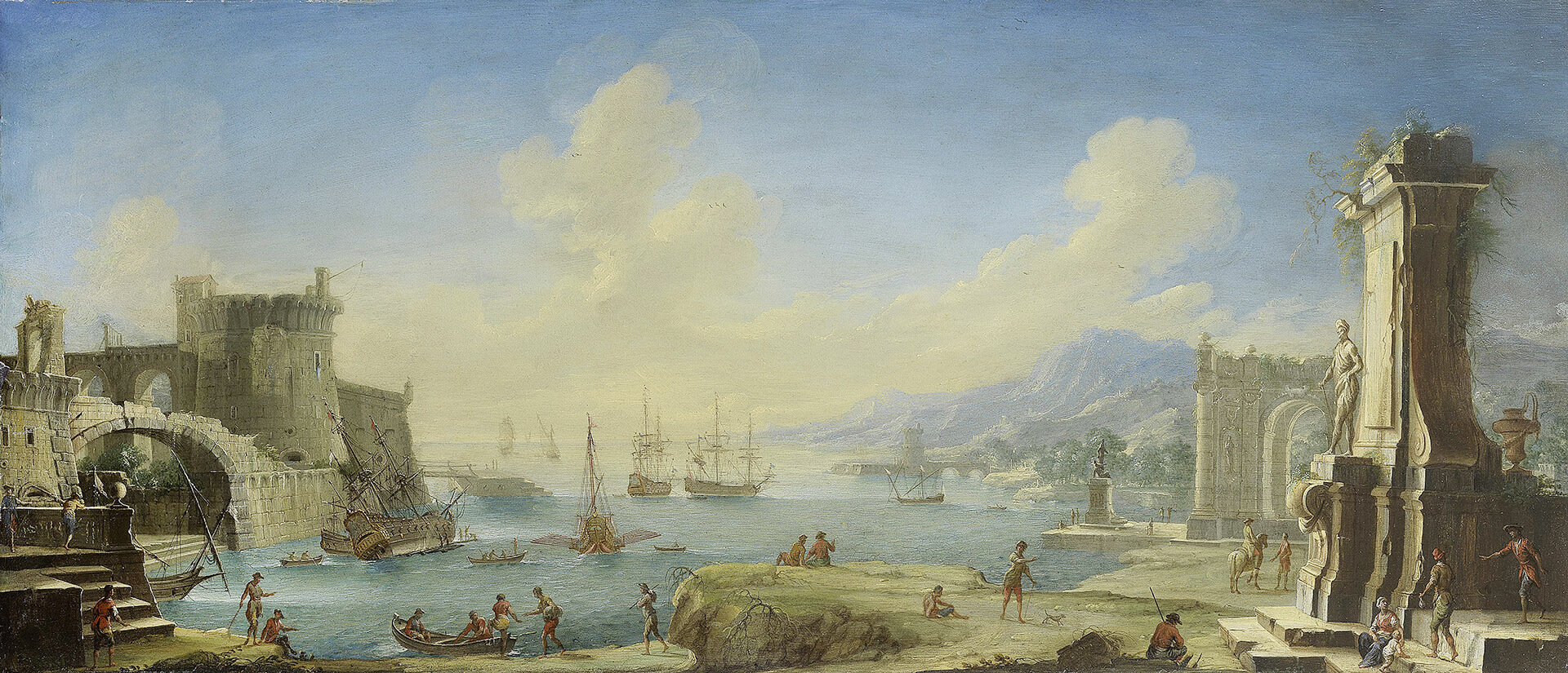 A fortified mediterranean harbour with ships at bay
