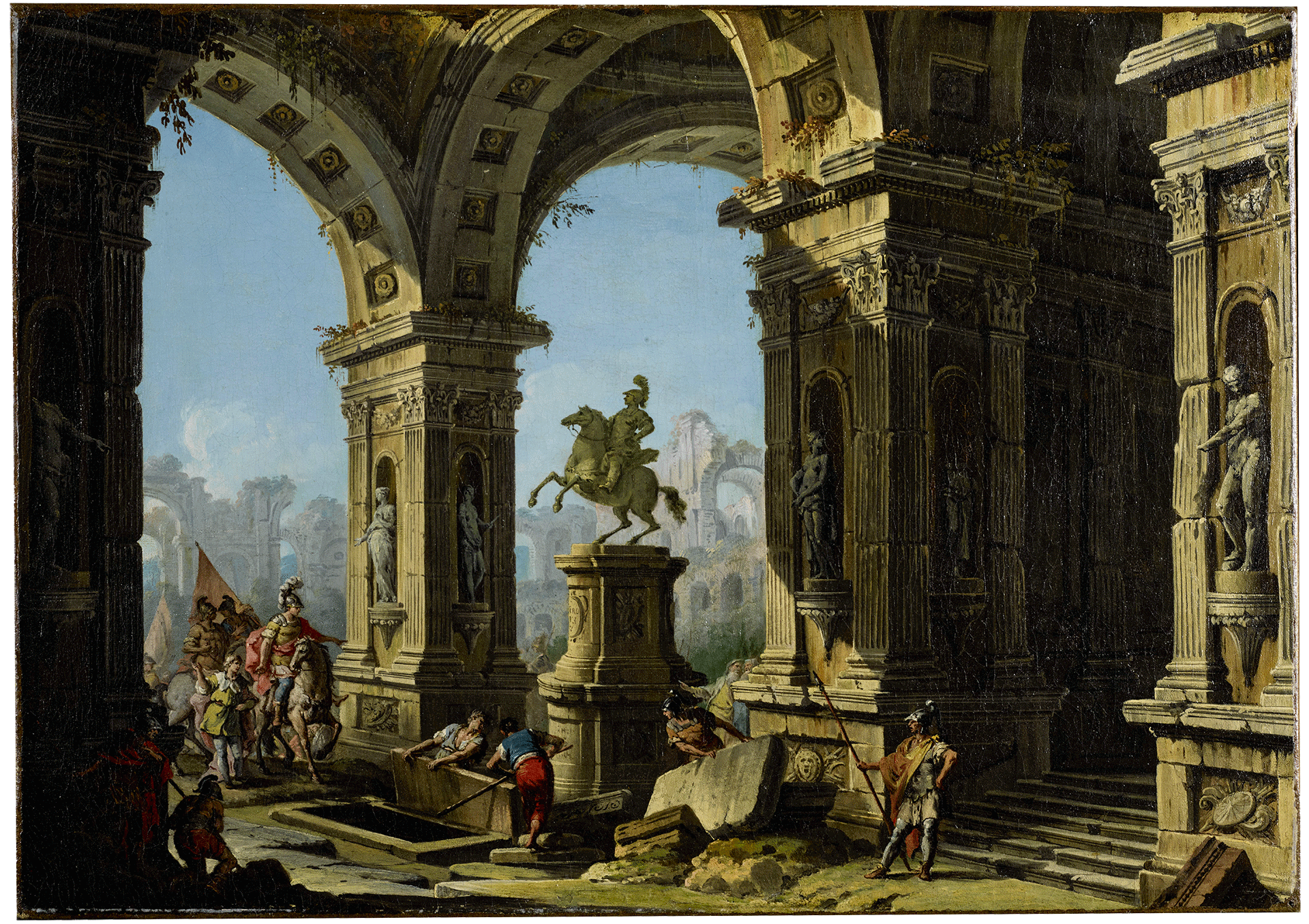A Capriccio with view of a portico with Alexander the Great at the tomb of Achilles