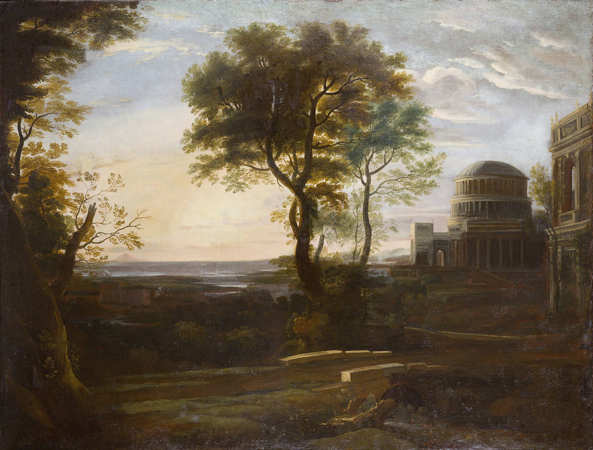 Roman Landscape with figures and a small town in the background