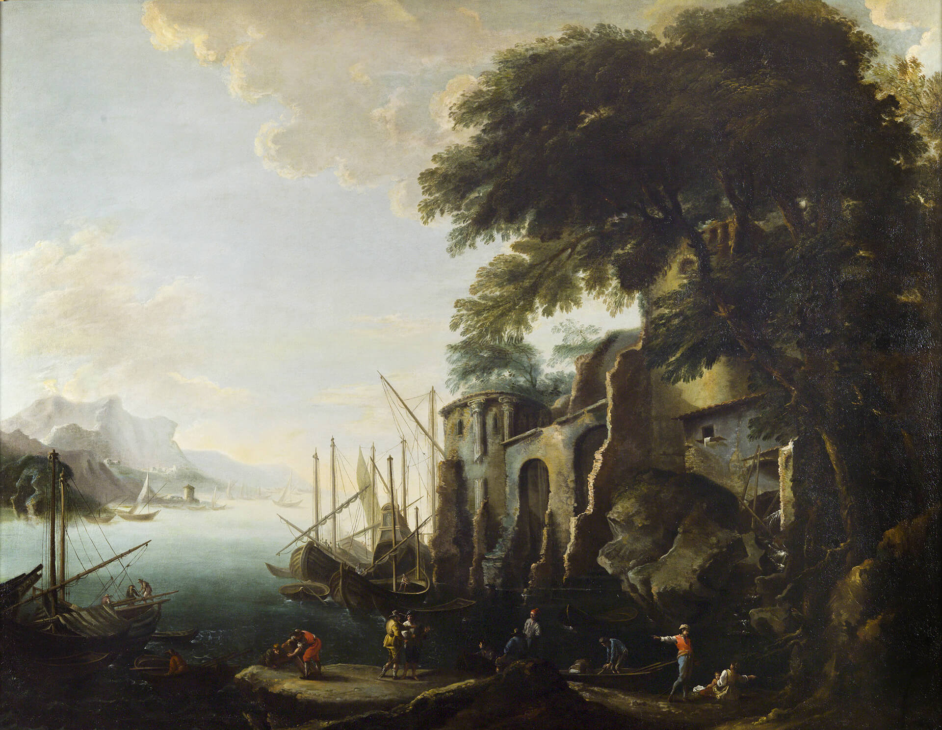 Landscape with ships and fishermen