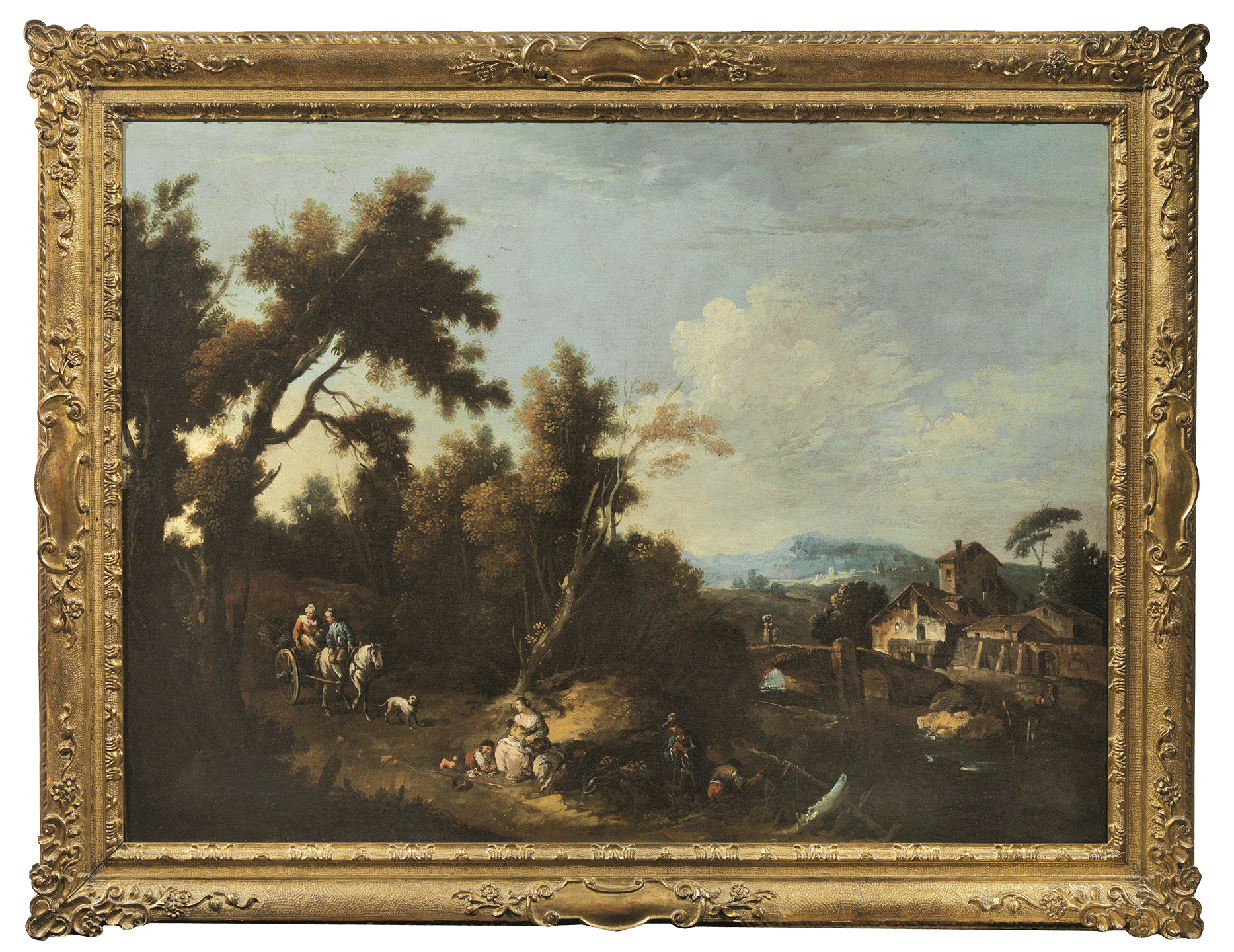 Wooden Landscape with houses and farmers
